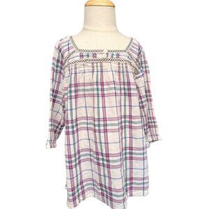 Old Navy Girls Plaid Grosgrain Detail Lightweight Tunic Top. Blouse. 6-7. 6. 7.